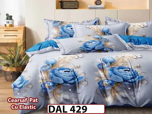 Lenjerie din finet cu 6 piese si cearceaf cu Elastic - DAL429