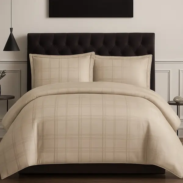 Lenjerie HoReCa DeLuxe, pat dublu, Damasc Satinat, 6 piese, Bej