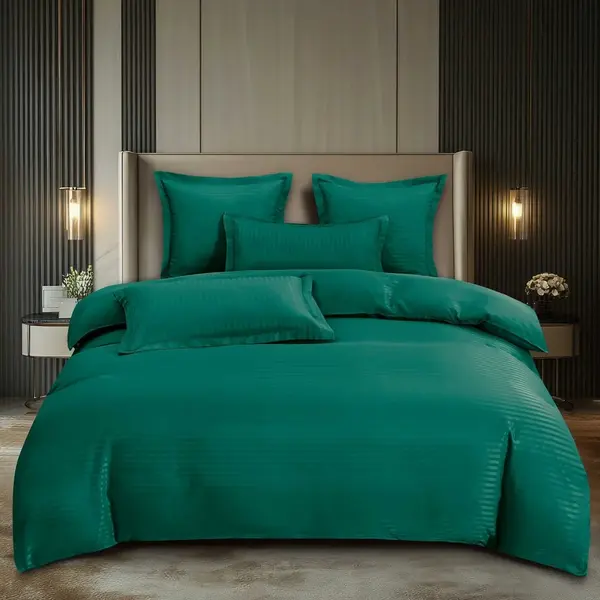 Lenjerie HoReCa, pat dublu, Damasc Finetat Deluxe, 6 piese, Pucioasa, Verde