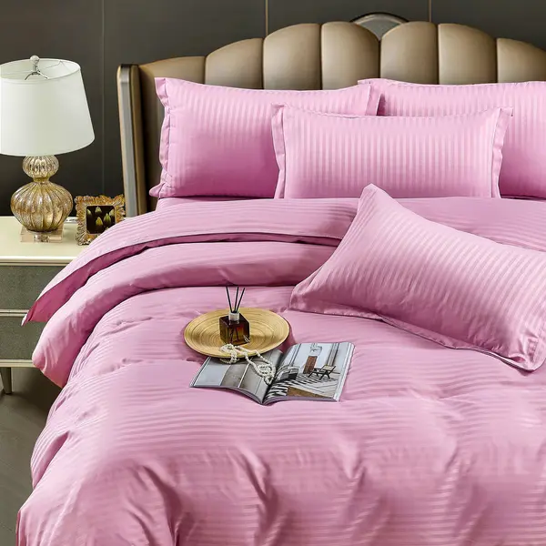 Lenjerie HoReCa, pat single, Damasc Finetat Deluxe, 4 piese, Jojo Home, Roz