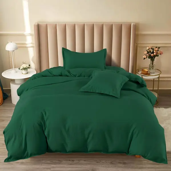 Lenjerie pat 1 PERSOANA, BUMBAC FINET, 4 piese, cu ELASTIC, Verde inchis