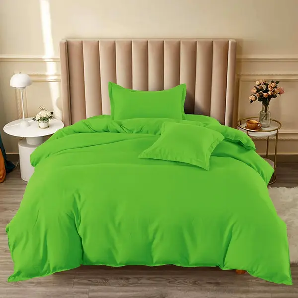 Lenjerie pat 1 PERSOANA, BUMBAC FINET, 4 piese, cu ELASTIC, Verde intens