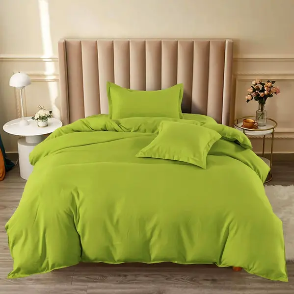 Lenjerie pat 1 PERSOANA, BUMBAC FINET, 4 piese, cu ELASTIC, Verde