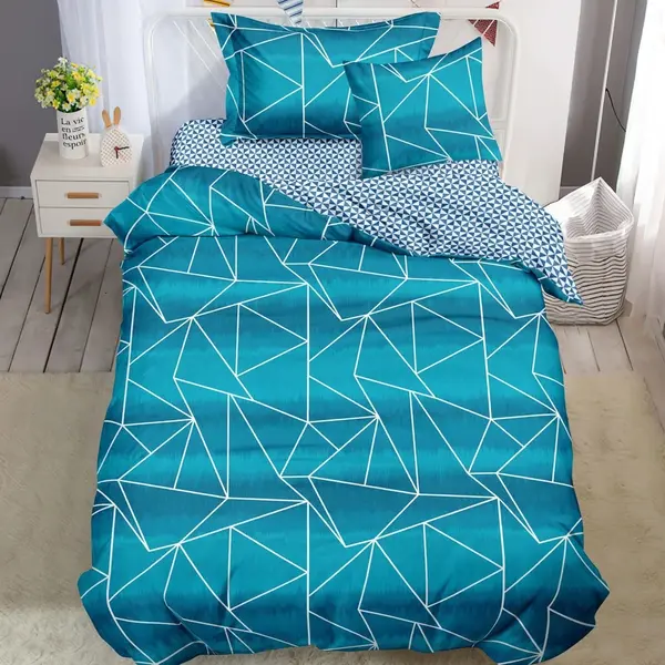 Lenjerie pat 1 PERSOANA, FINET, 4 piese, Bleu, dungi
