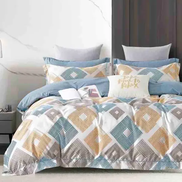 Lenjerie pat 1 PERSOANA, FINET, 4 piese, Jojo Home, Crem, Bleu, Bej, Romburi