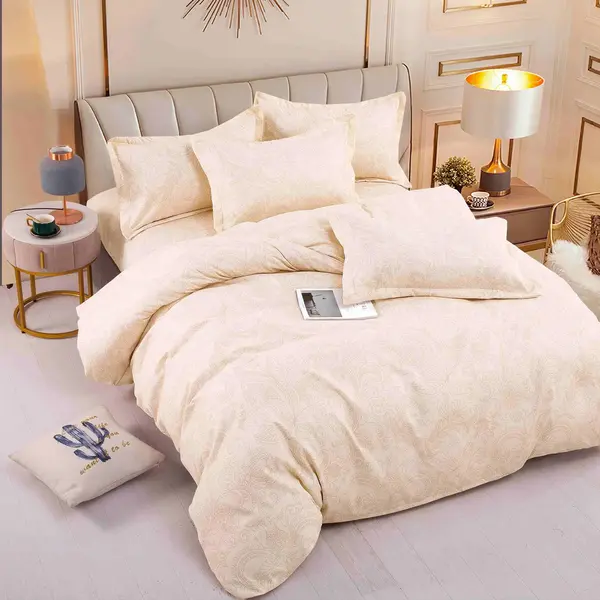 Lenjerie pat 1 PERSOANA, FINET, 4 piese, Jojo Home, Crem, model floral