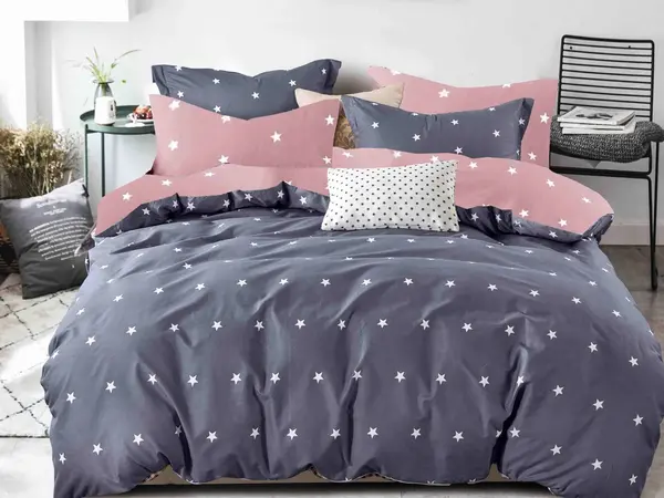 Lenjerie pat 1 PERSOANA, FINET, 4 piese, Jojo Home, Gri-Roz, stelute