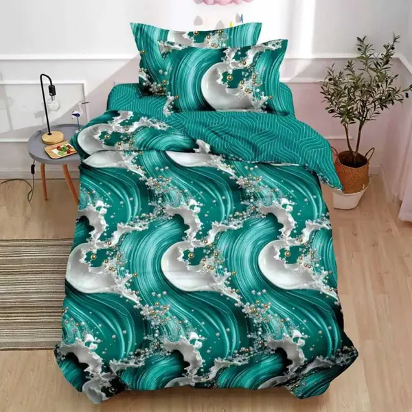 Lenjerie pat 1 PERSOANA, FINET, 4 piese, Verde Turcuaz, abstract
