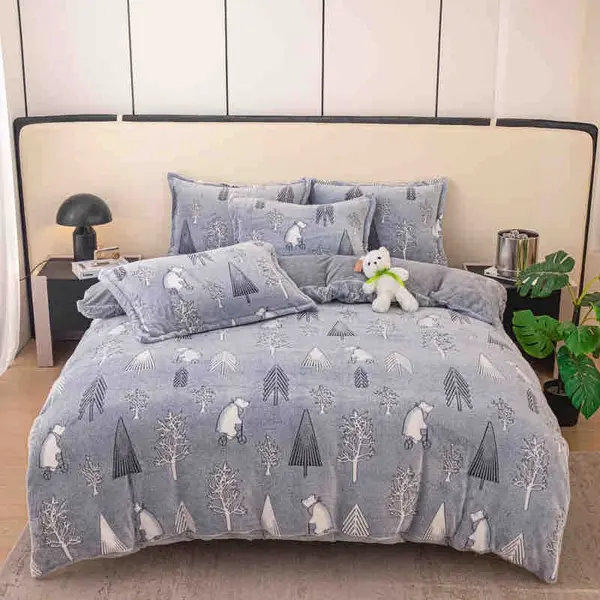 Lenjerie Pat 1 Persoana, Jojo Home, CoCoLiNo (Fleece), 4 piese, Gri, Brazi