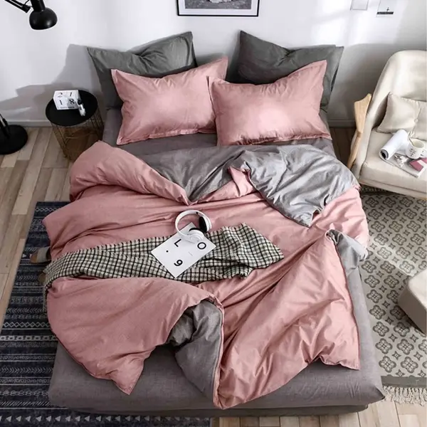 Lenjerie pat 140x200cm 4 piese cu ELASTIC - 3 Bucati 219 Lei - Gri-Roz