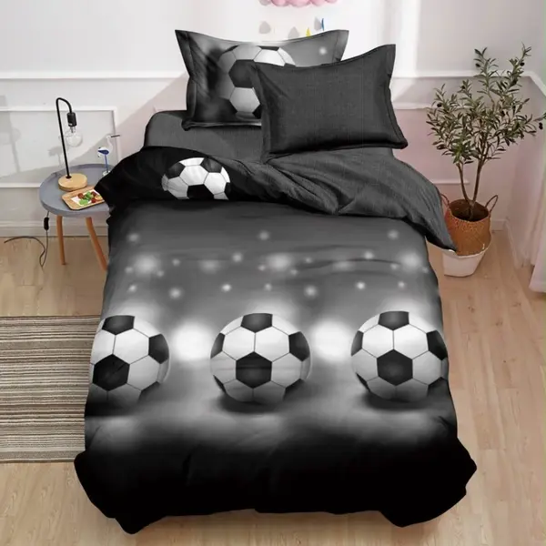 Lenjerie pat 140x200cm 4 piese cu ELASTIC - 3 Bucati 219 Lei - Gri fotbal