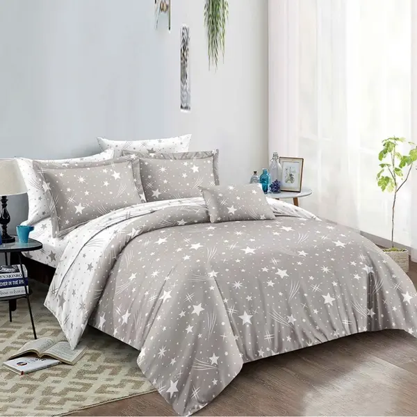 Lenjerie pat 140x200cm 4 piese cu ELASTIC - 3 Bucati 219 Lei - Gri stelute