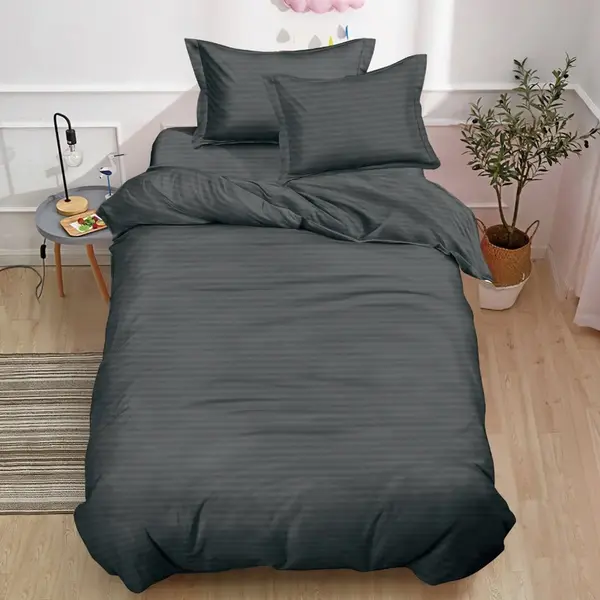 Lenjerie pat 140x200cm, Damasc Finetat, 4 piese, cu ELASTIC, Gri