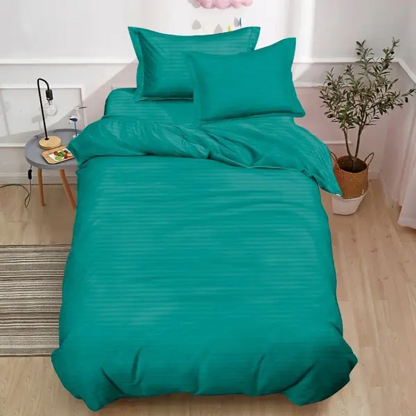 Lenjerie pat 140x200cm, Damasc Finetat, 4 piese, cu ELASTIC, Verde