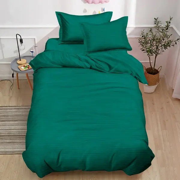 Lenjerie pat 140x200cm, Damasc Finetat, 4 piese, cu ELASTIC, Verde