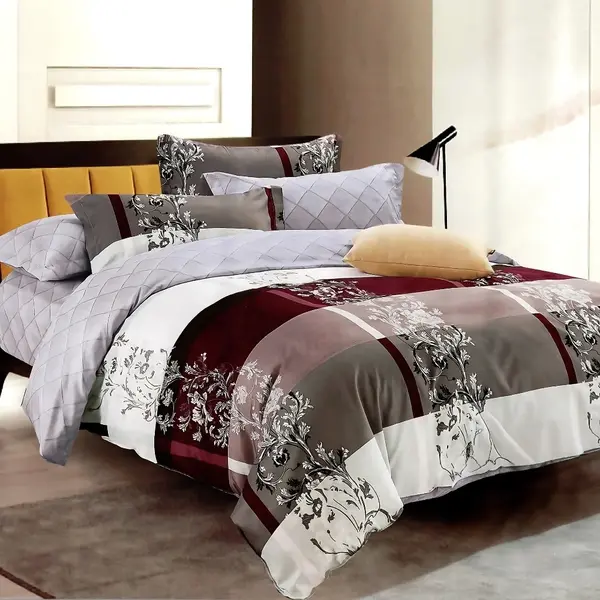 Lenjerie pat dublu bumbac satinat - 3 Bucati 219 Lei - Alb. Gri Grena elegant