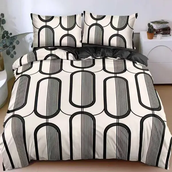 Lenjerie pat dublu bumbac satinat - 3 Bucati 219 Lei - Crem abstract