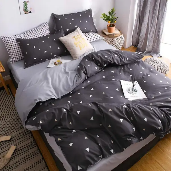 Lenjerie pat dublu bumbac satinat - 3 Bucati 219 Lei - Gri forme geometrice