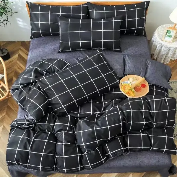 Lenjerie pat dublu bumbac satinat - 3 Bucati 219 Lei - Gri patratele