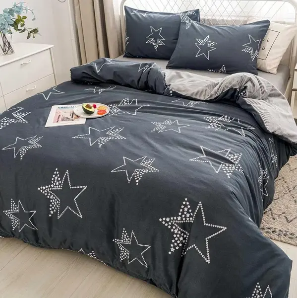 Lenjerie pat dublu bumbac satinat - 3 Bucati 219 Lei - Gri stelute