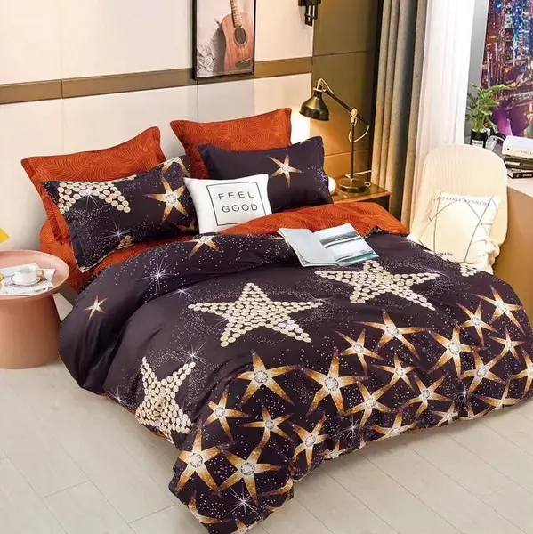 Lenjerie pat dublu bumbac satinat - 3 Bucati 219 Lei - Negru stelute