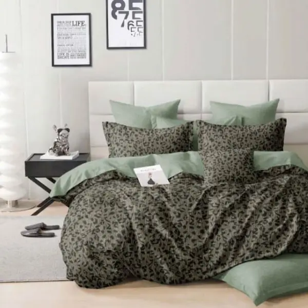 Lenjerie pat dublu bumbac satinat - 3 Bucati 219 Lei - Verde animal print