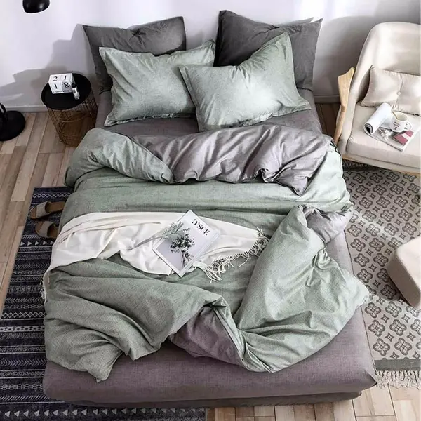 Lenjerie pat dublu bumbac satinat - 3 Bucati 219 Lei - Verde