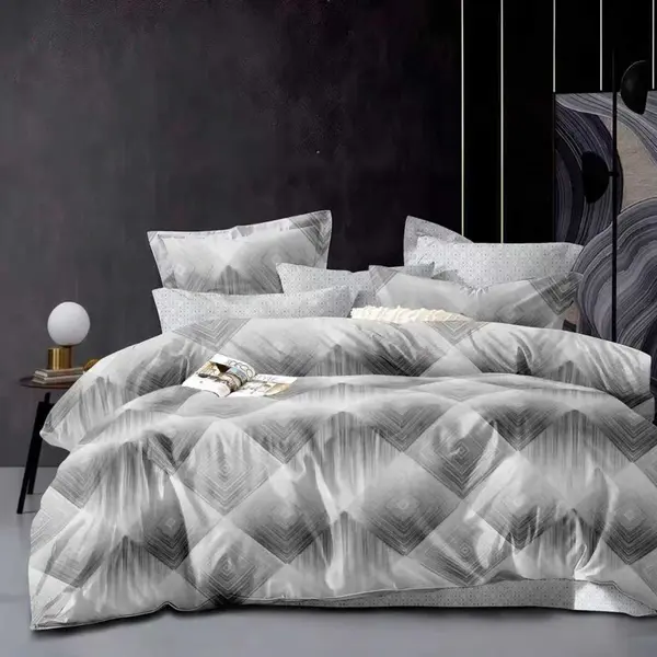 Lenjerie pat dublu, bumbac satinat, 4 piese, Gri, elegant