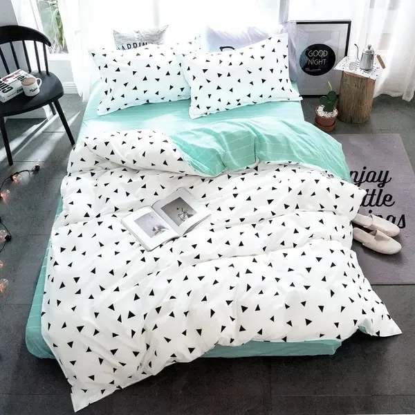 Lenjerie pat dublu, bumbac satinat, cearsaf clasic, 4 piese, Alb