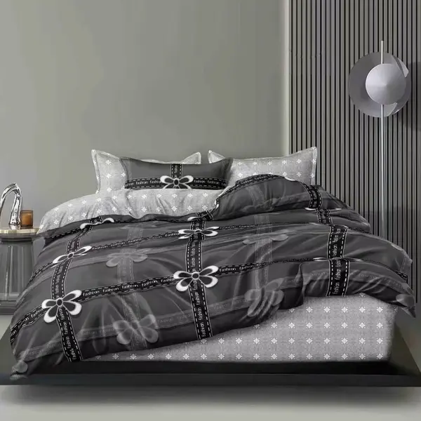 Lenjerie pat dublu cu Elastic - 3 Bucati 199 Lei - Negru, Gri, fundite