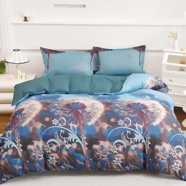 Lenjerie pat dublu cu Elastic - 3 Bucati 219 Lei - - 3 Bucati 219 Lei - Albastru papadii