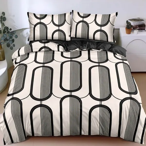 Lenjerie Pat Dublu Cu Elastic Bumbac Satinat - 3 Bucati 219 Lei - Crem Negru Abstract