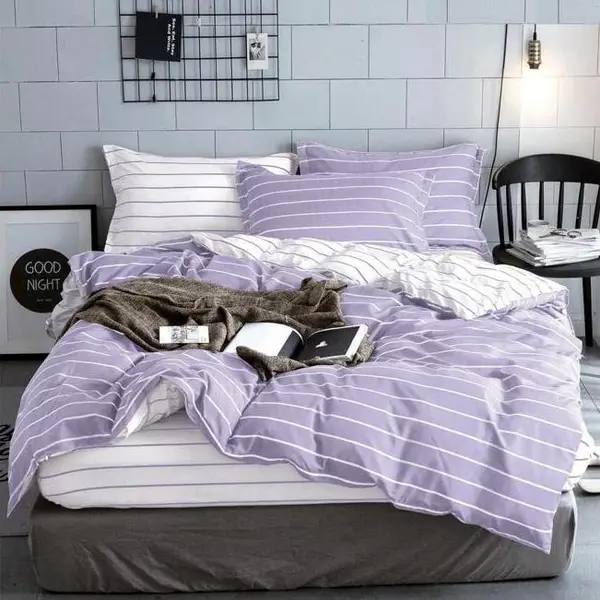 Lenjerie Pat Dublu Cu Elastic Bumbac Satinat - 3 Bucati 219 Lei - Lila Dungi