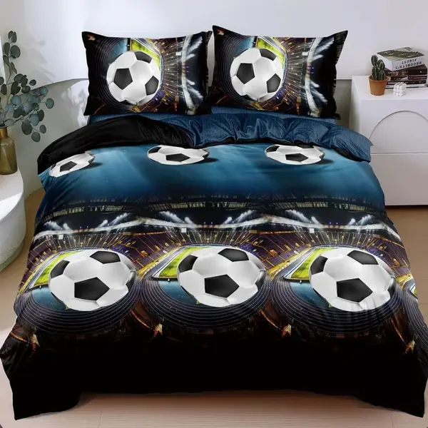 Lenjerie Pat Dublu Cu Elastic Bumbac Satinat - 3 Bucati 219 Lei - Albastru, fotbal