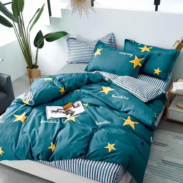 Lenjerie Pat Dublu Cu Elastic Bumbac Satinat - 3 Bucati 219 Lei - Turquoise Stelute