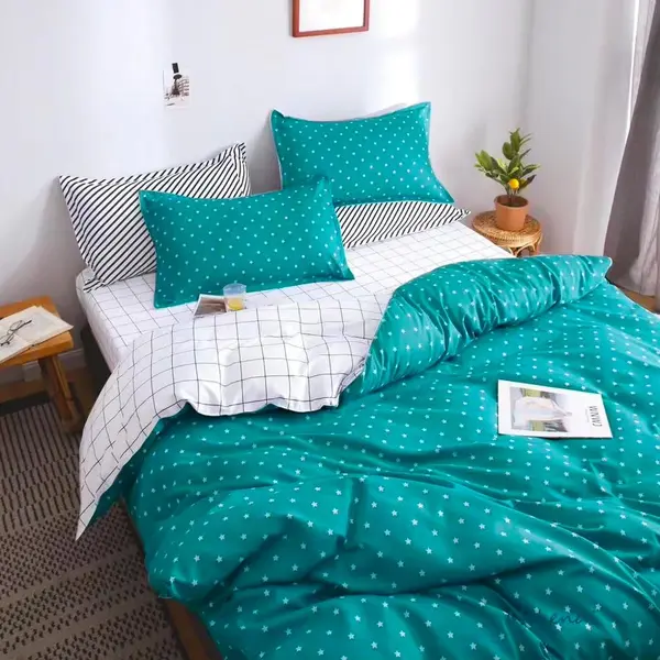 Lenjerie Pat Dublu Cu Elastic Bumbac Satinat - 3 Bucati 219 Lei - Turquoise Buline