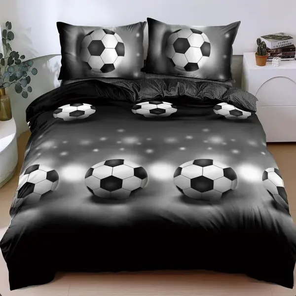 Lenjerie pat dublu cu Elastic, bumbac satinat, Gri, fotbal