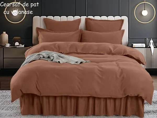 Lenjerie pat dublu, FINET, 6 piese, cu volanase, Jojo Home, Maro