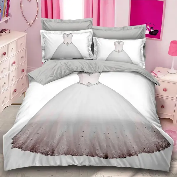 Lenjerie pat dublu, FINET, 6 piese, IDENTICA CU POZA, Alb, rochie de mireasa