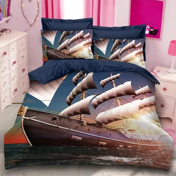 Lenjerie pat dublu, FINET, 6 piese, IDENTICA CU POZA, Albastru, vapor