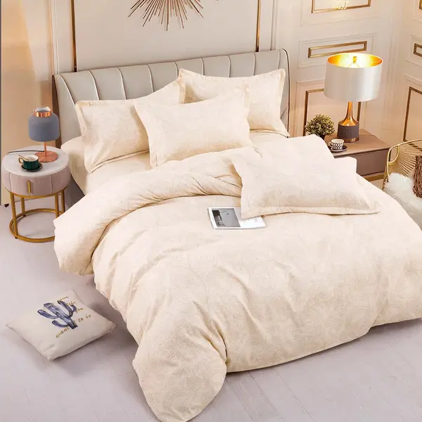 Lenjerie pat dublu, FINET, 6 piese, Jojo Home, Crem, model floral