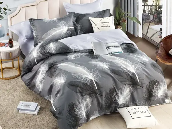 Lenjerie pat dublu, FINET, 6 piese, Jojo Home, Gri-Alb, pene