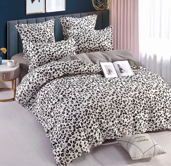 Lenjerie pat dublu, FINET, 6 piese, Jojo Home, Gri, Animal Print
