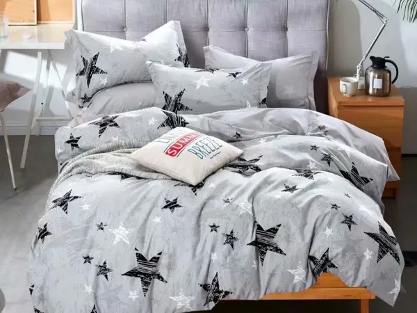 Lenjerie pat dublu, FINET, 6 piese, Jojo Home, Gri, stelute