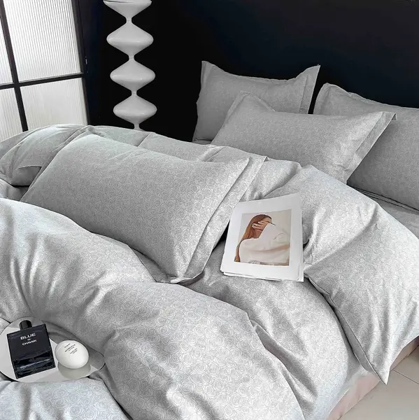 Lenjerie pat dublu, FINET, 6 piese, Jojo Home, Gri, trandafiri