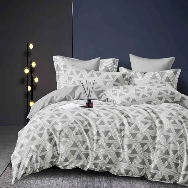 Lenjerie pat dublu, FINET, 6 piese, Jojo Home, Gri, triunghiuri