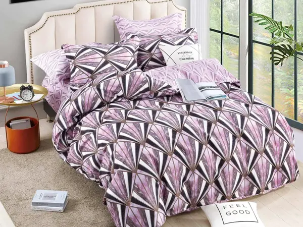 Lenjerie pat dublu, FINET, 6 piese, Jojo Home, Lila-Multicolor, model elegant