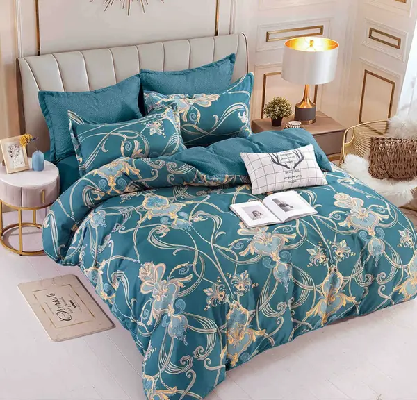 Lenjerie pat dublu, FINET, 6 piese, Jojo Home, Turquoise, Model Elegant