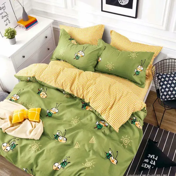 Lenjerie pat dublu, FINET, 6 piese, Jojo Home, Verde, Albinute