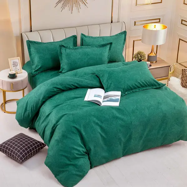 Lenjerie pat dublu, FINET, 6 piese, Jojo Home, Verde, model floral